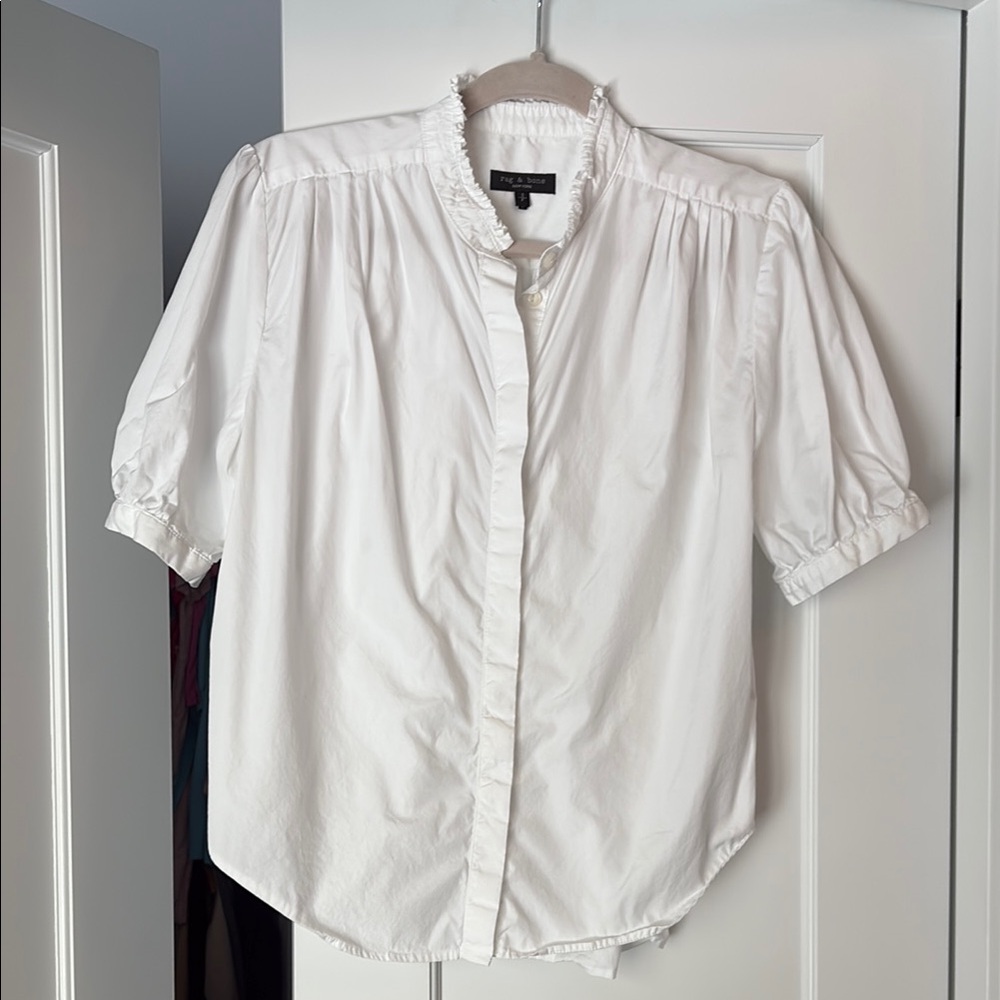 White Rag and Bone Ruffled Button-Up Blouse